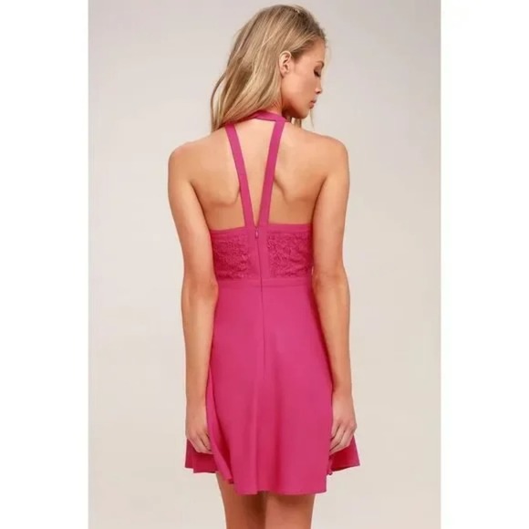 Lulus All My Daydreams Fuschia Lace Skater Dress size XL NEW!!! - Picture 9 of 11